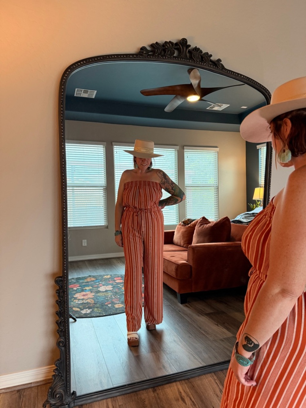 No Boundaries Orange Striped Strapless Jumpsuit NWT